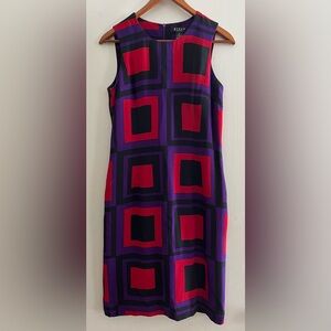 Grace Dresses Silk Color Blocked Dress - Black, Red, and Purple Size 6